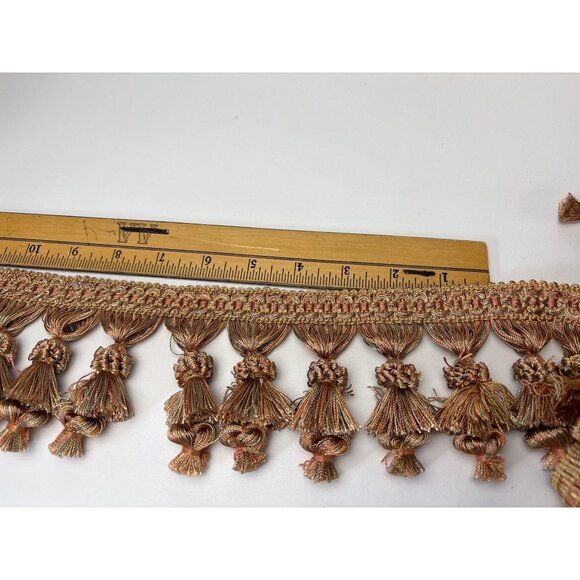 1 yard + 20" Multi-Tassel Metallic Fringe Trim Gold Copper Decorative Sewing Mat - Picture 9 of 13